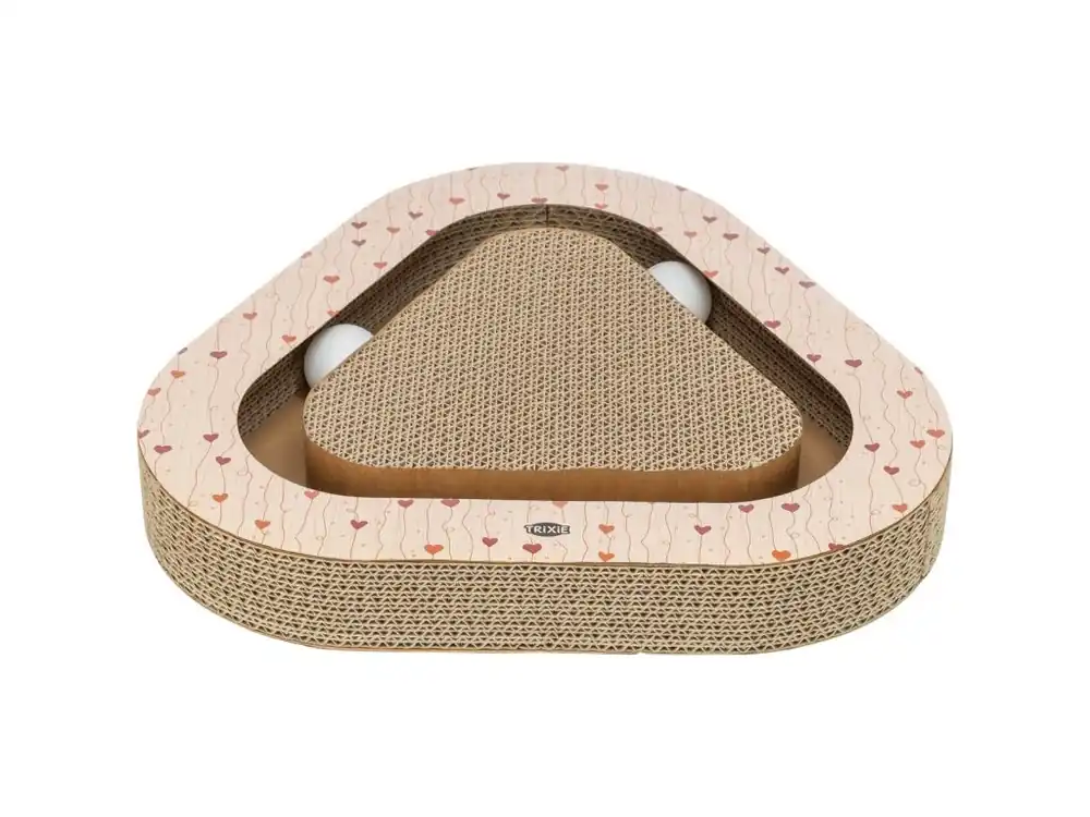 Akční Cena Škrabací karton VALENTINE triangl, s míčky a catnipem, 36 x 5 x 36/36 cm, meruňková - LIMITOVANÁ NABÍDKA