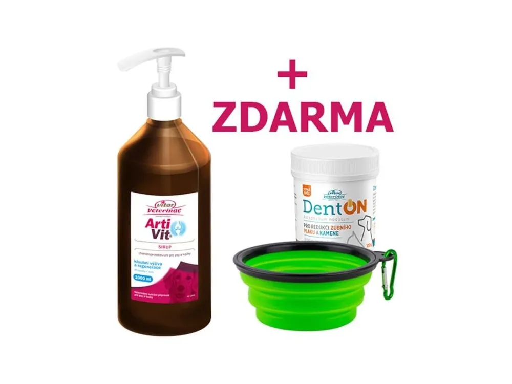 Artivit sirup 1000 ml + DentOn 100 g + cestovní zdarma (chondroprotektivum a zubní péče pes + kočka) Koupit Online