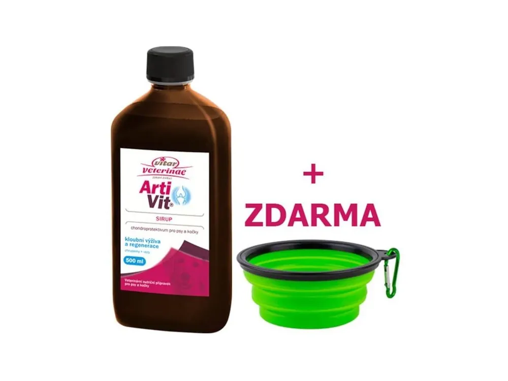 Artivit sirup 500 ml + DentOn 100 g + cestovní zdarma (chondroprotektivum a zubní péče pes + kočka) Výprodej