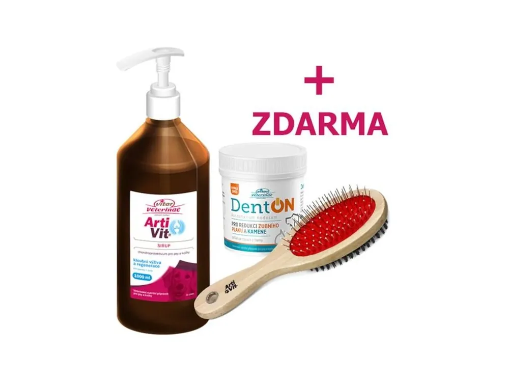 Artivit sirup 1000 ml + DentOn 100 g + kartáč zdarma (chondroprotektivum a zubní péče pes + kočka) Horká Nabídka