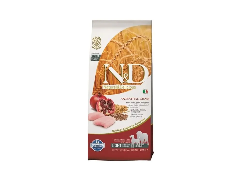 Akční Cena N&D ANCESTRAL GRAIN Dog LG Light-Chicken, Spelt, Oats & Pomegranate Adult Medium & Maxi 12 kg