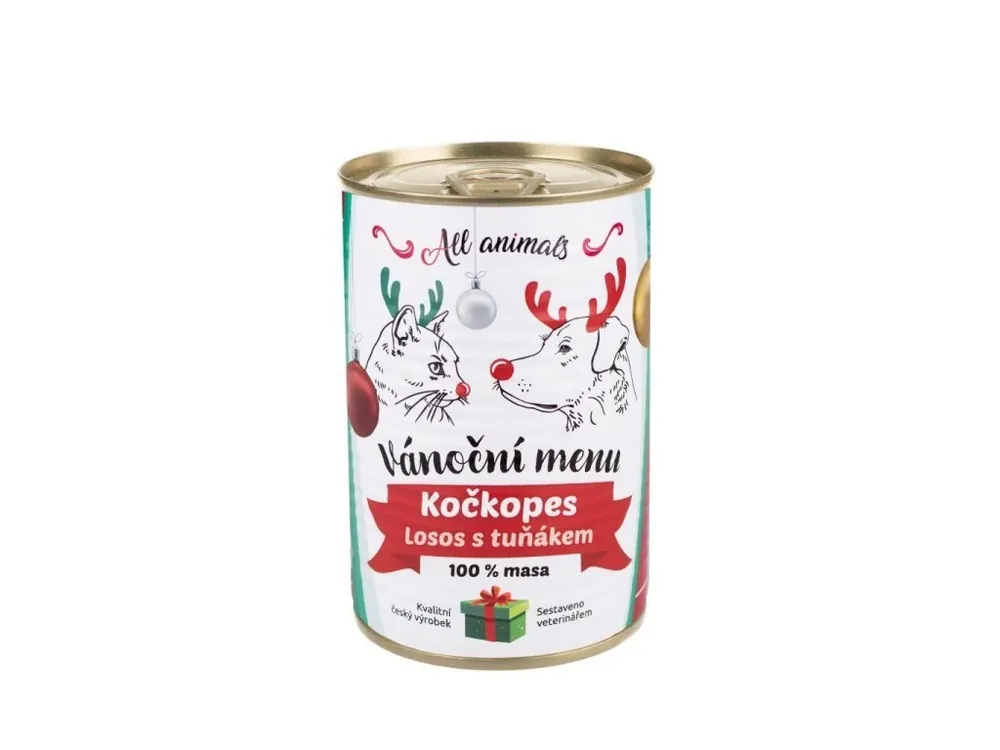 Nízká Cena ALL ANIMALS Vánoční menu KOČKOPES - limitovaná edice konzerva losos mletý s tuňákem 400 g
