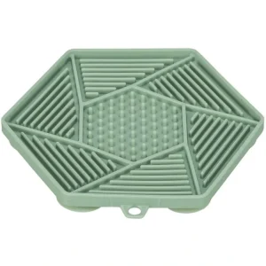 Časově Omezené Lick´n´Snack HEXAGON s přísavkami - podložka k pomalému krmení, 17 cm, TPR/plast, zelená