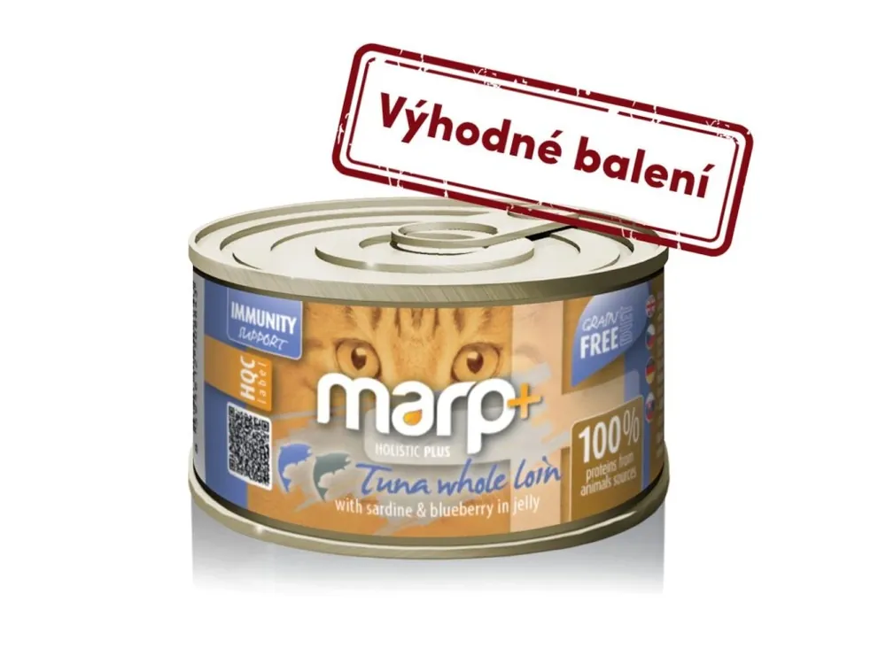 Marp Holistic Plus konzerva pro kočky – Tuňák se sardinkami a borůvkami v želé 24x70g Jen Po Omezenou Doba