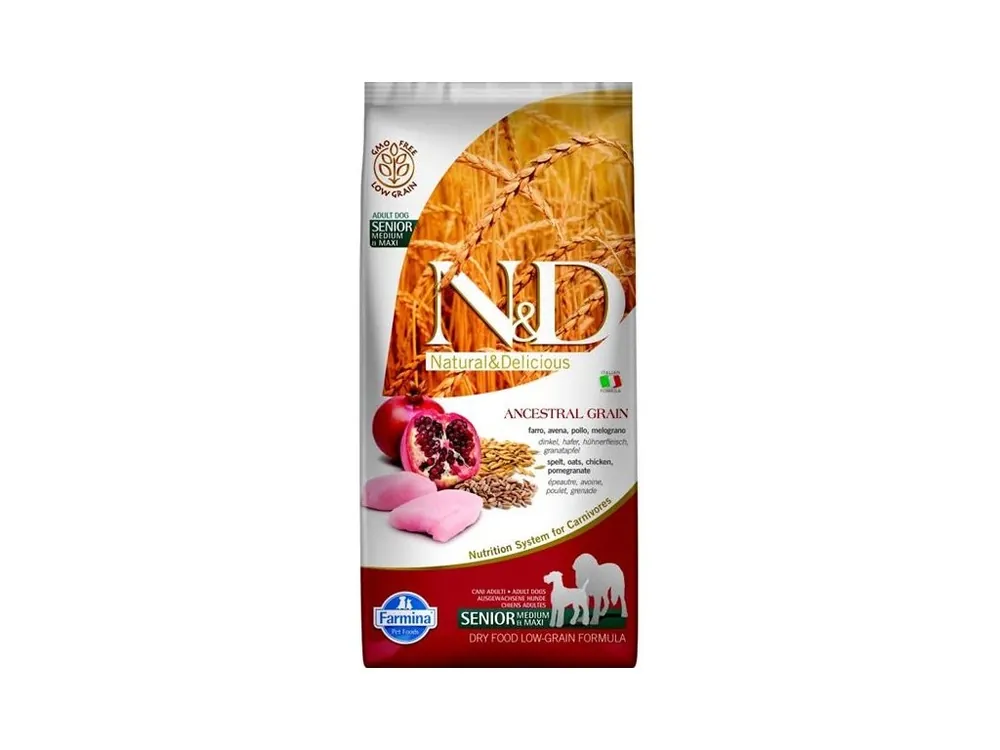 Přímo Od Výrobce N&D ANCESTRAL GRAIN Dog LG Chicken, Spelt, Oats & Pomegranate Senior Medium & Maxi 12 kg
