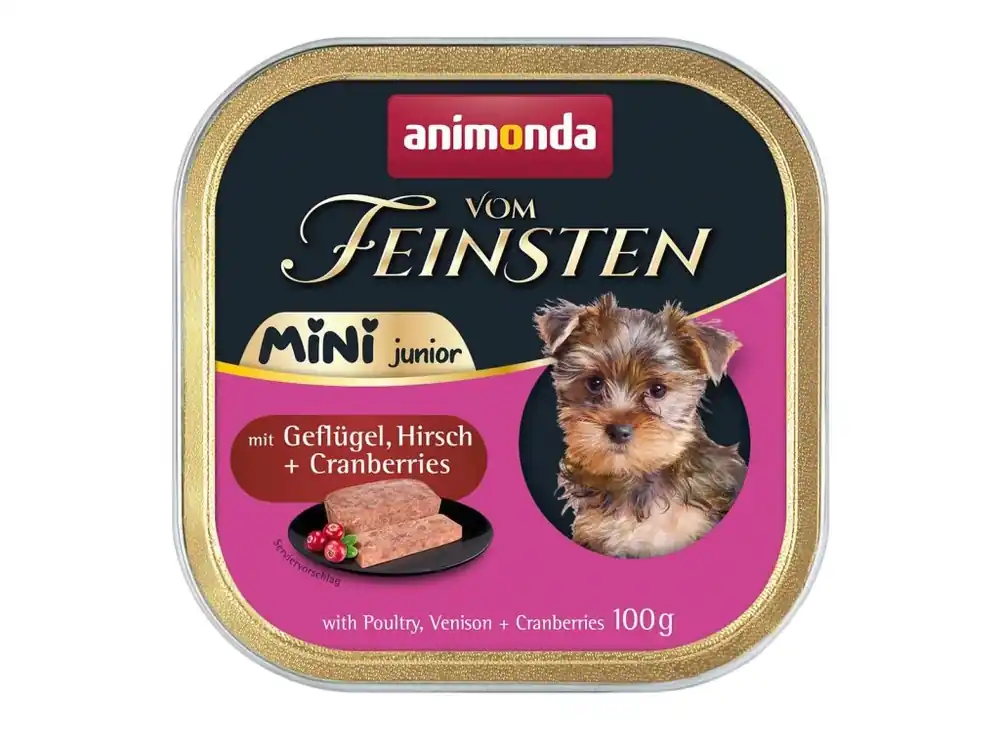 Nová Kolekce ANIMONDA paštika Vom Feinsten MINI Junior - drůbeží, zvěřina, brusinky pro psy 100 g