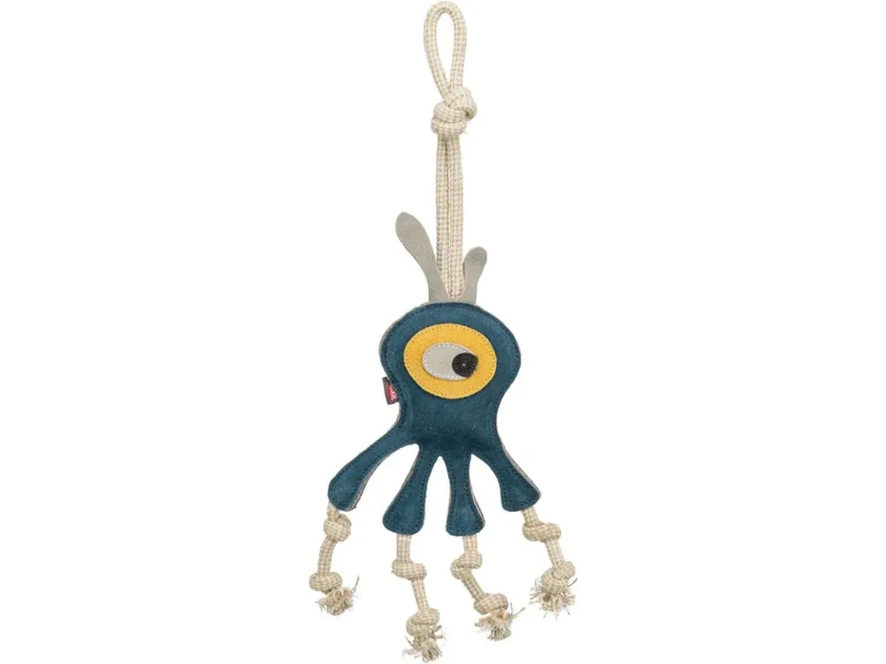 Monster - příšerka na laně, 47 cm, hračka pro psy, 100% pravá kůže/lano, petrolejová Pouze Dnes