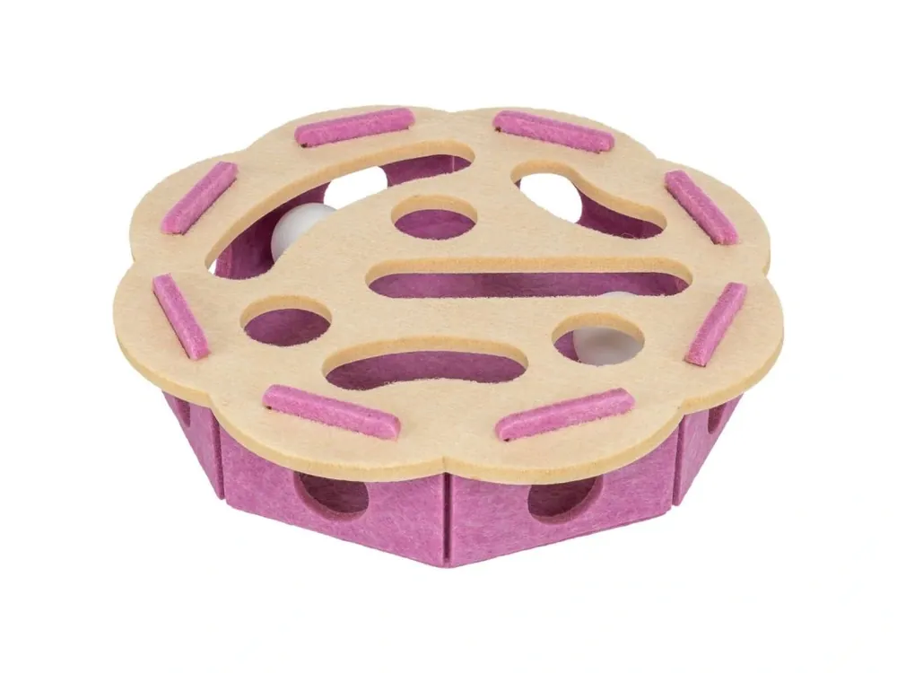 Interaktivní hra pro kočky Hole‘n‘Roll – květina, ø 30 × 7.5 cm, filc, růžová/béžová Víkendová Akce