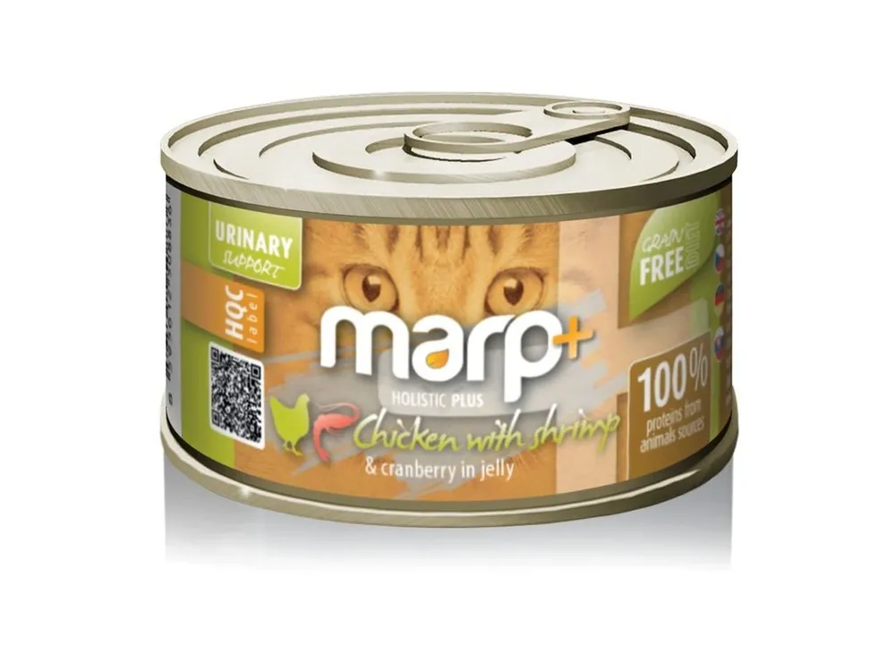 Marp Holistic Plus konzerva pro kočky – Kuře s krevetami a brusinkami v želé 70g Značkový