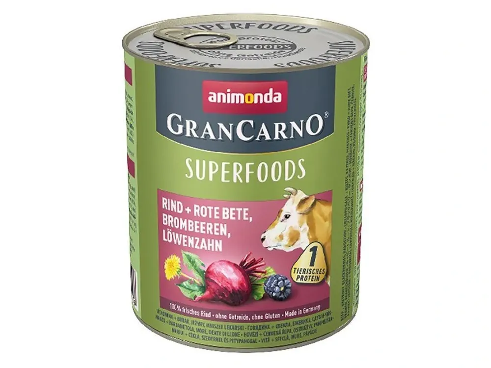 GRANCARNO Superfoods hovězí, červená řepa, ostružiny, pampeliška 800 g pro psy Poslední Šance