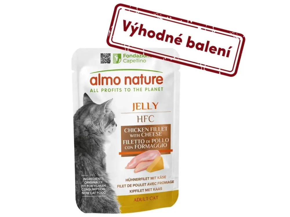 Rychlé Dodání Almo Nature HFC Jelly WET CAT - Kuřecí filet a sýr v želé 55g výhodné balení 24ks