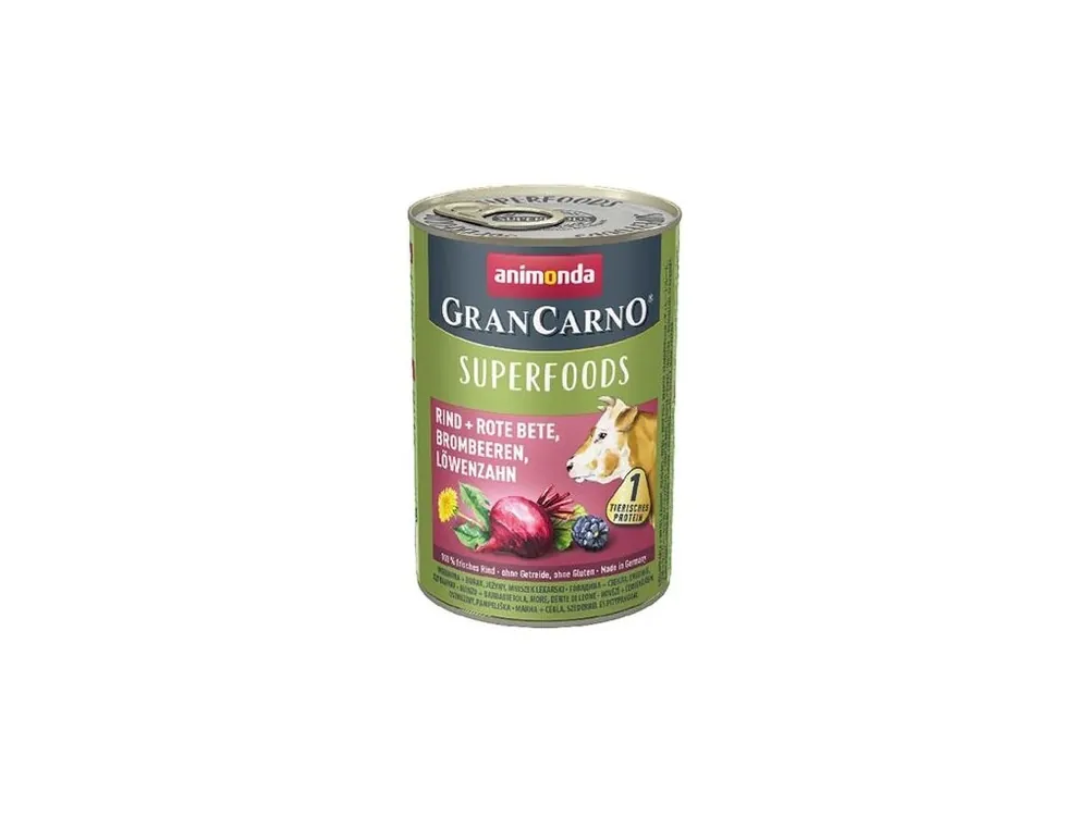 GRANCARNO Superfoods hovězí, červená řepa, ostružiny, pampeliška 400 g pro psy Poslední Šance
