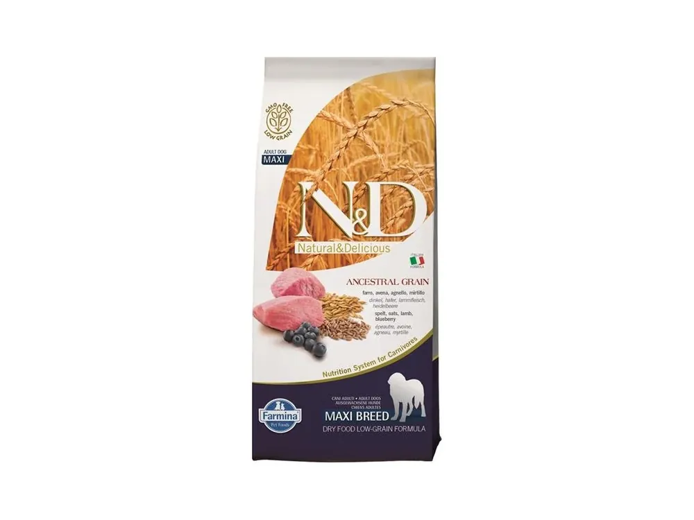 Omezená Nabídka N&D ANCESTRAL GRAIN Dog LG Lamb, Spelt, Oats & Blueberry Adult Medium & Maxi 12 kg