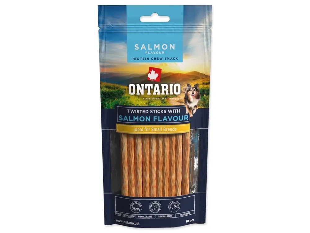 Pochoutka Ontario Protein příchuť losos, žvýkací točená tyčinka 10 ks (12,7 cm) Nejlepší Volba