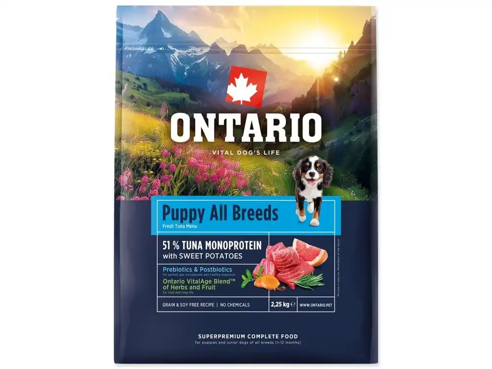 Krmivo Ontario Puppy & Junior All Breeds Monoprotein Tuna & Sweet Potatoes 2,25kg Rychlé Dodání