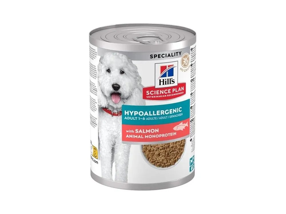 Cenově Výhodný Hill‘s Science Plan Canine Adult Medium Hypoallergenic Salmon konzerva 363 g