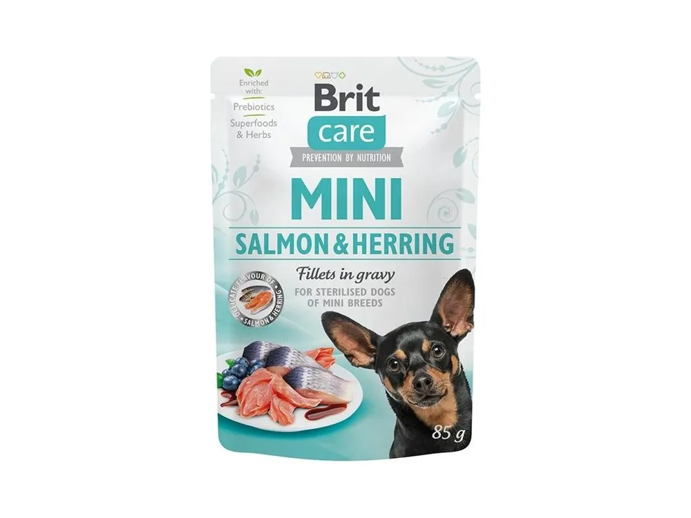 Brit Care Mini Dog kapsička Salmon&Herring sterilised fillets in gravy 85 g Ověřený
