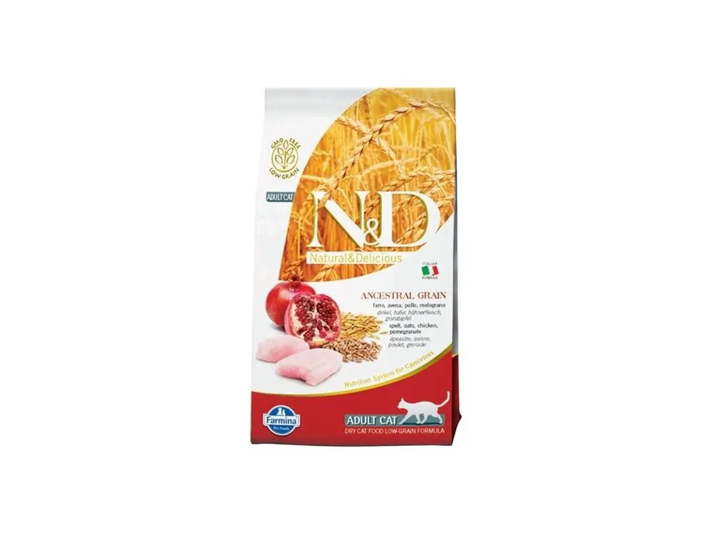 Koupit Online N&D ANCESTRAL GRAIN Cat LG Chicken, Spelt, Oats and Pomegranate Adult 10 kg