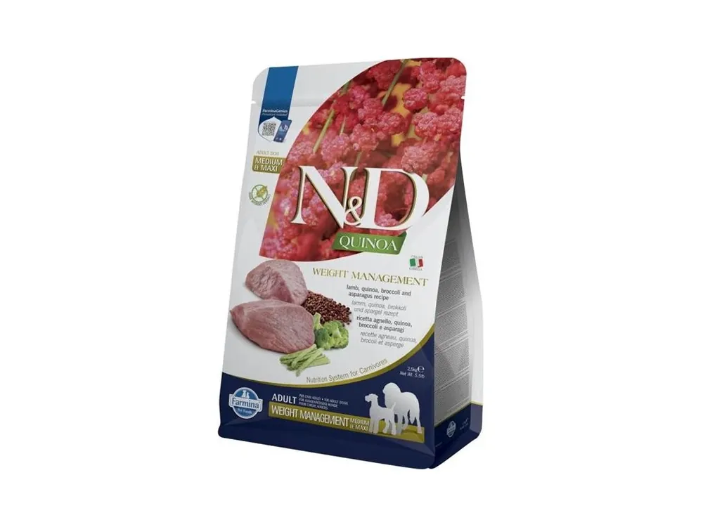 Rychlé Dodání N&D QUINOA Dog GF Weight Management Lamb & Broccoli Adult Medium & Maxi 2,5 kg