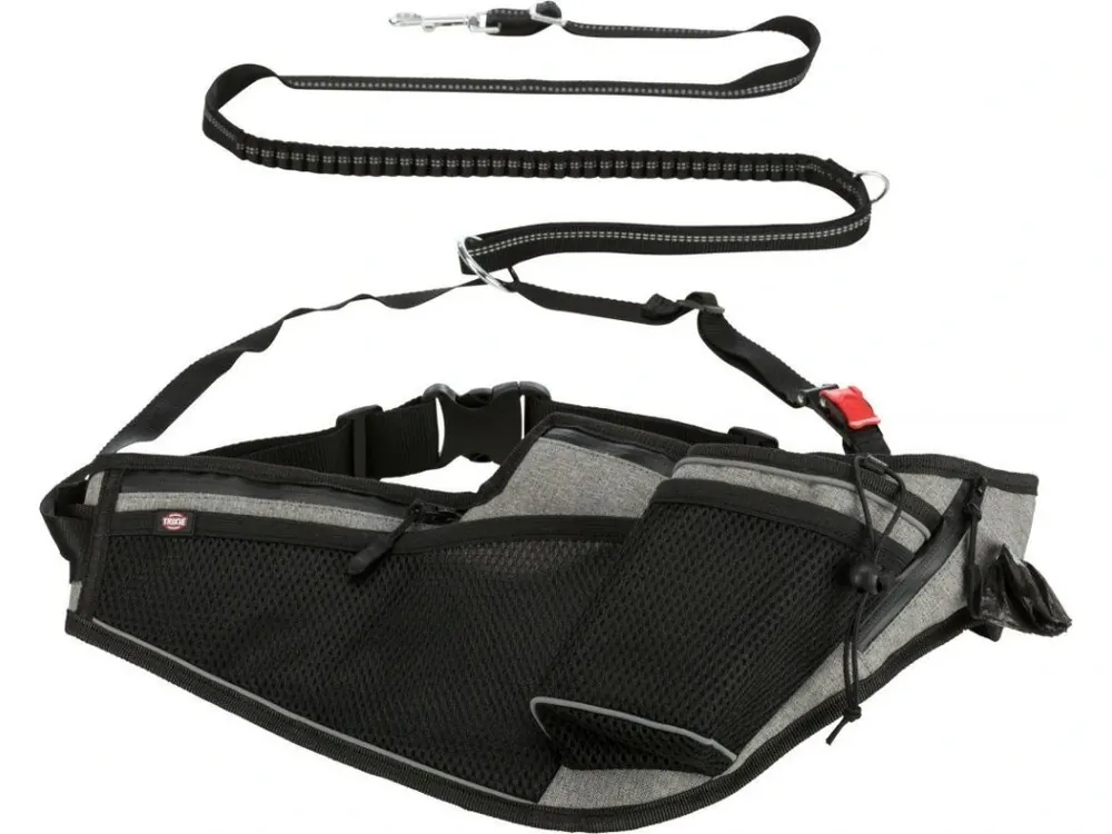 Joggingový pás s vodítkem, pás 70-130 cm, vodítko 1.15-1.50 m, 20mm, šedá Speciální Cena