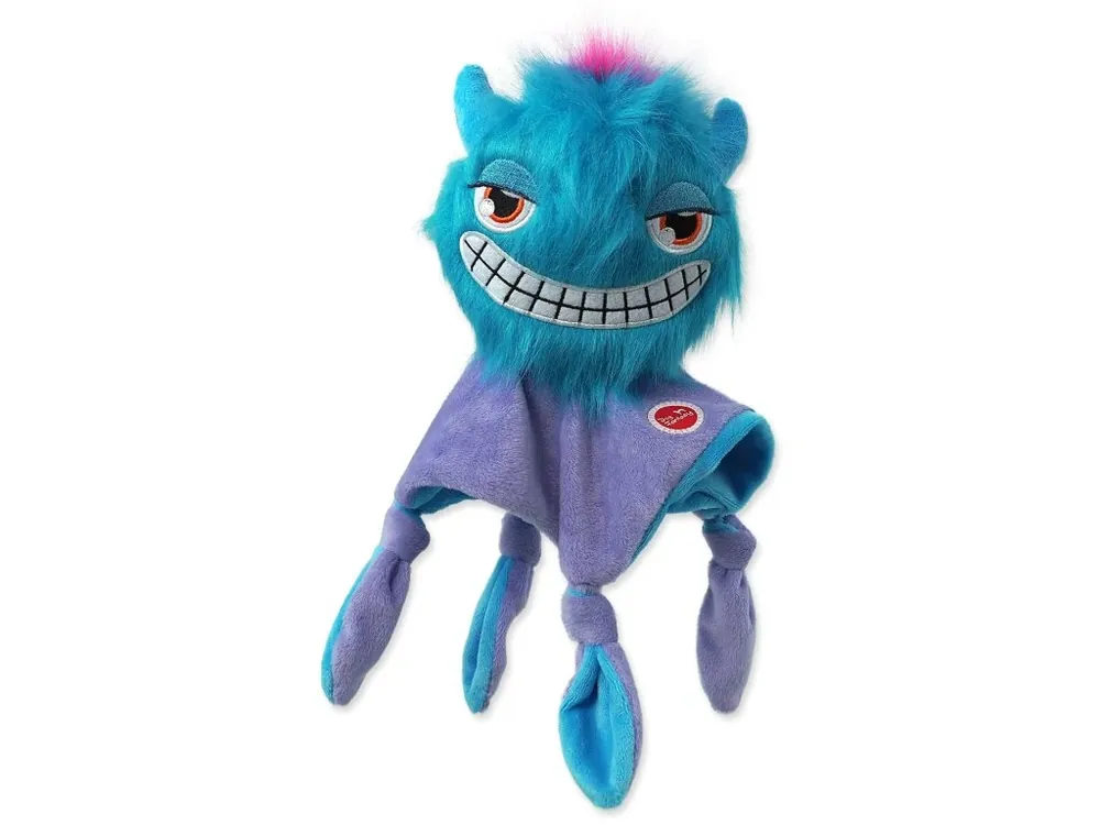 Hračka Dog Fantasy Monsters strašidlo pískací chlupaté modré s dečkou 28 cm Sleva