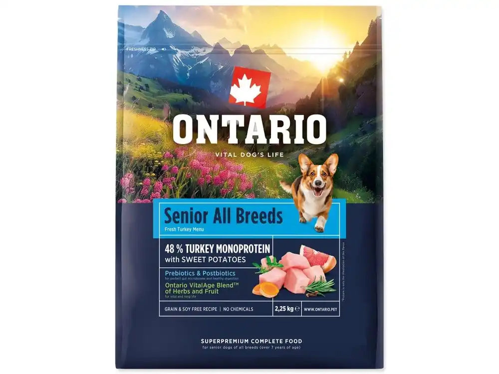 Vysoce Kvalitní Krmivo Ontario Senior All Breeds Monoprotein Turkey & Sweet Potatoes 2,25 kg