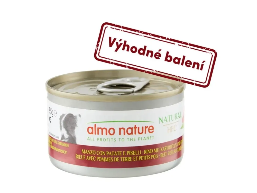 Almo Nature HFC DOG - Hovězí s bramborem a hráškem 95g výhodné balení 24ks Akční Cena