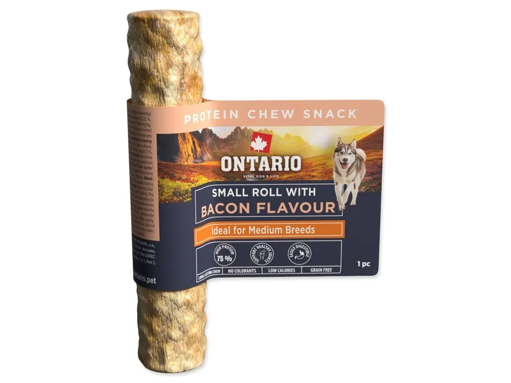Pochoutka Ontario Protein příchuť slanina, žvýkací rolka malá 1 ks (12,7 cm) Poslední Šance