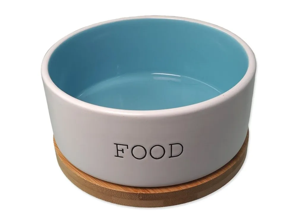 Miska Dog Fantasy keramická FOOD bílá/modrá s podtáckem 16x6,5 cm, 850 ml Levný