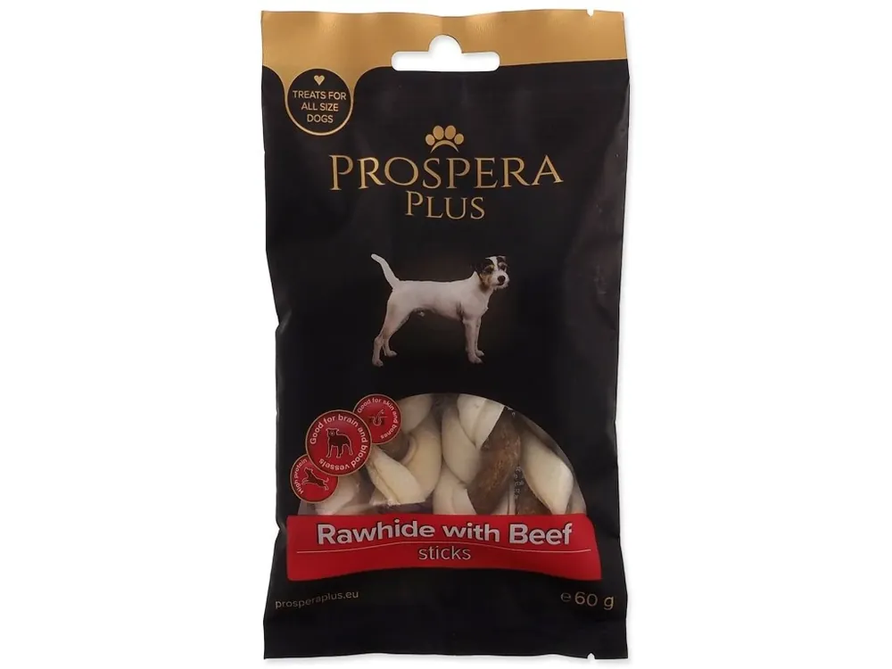 Cenová Bomba Pochoutka Prospera Plus Surová kůže s hovězím pletená tyčinka 4 ks (7,5 cm)