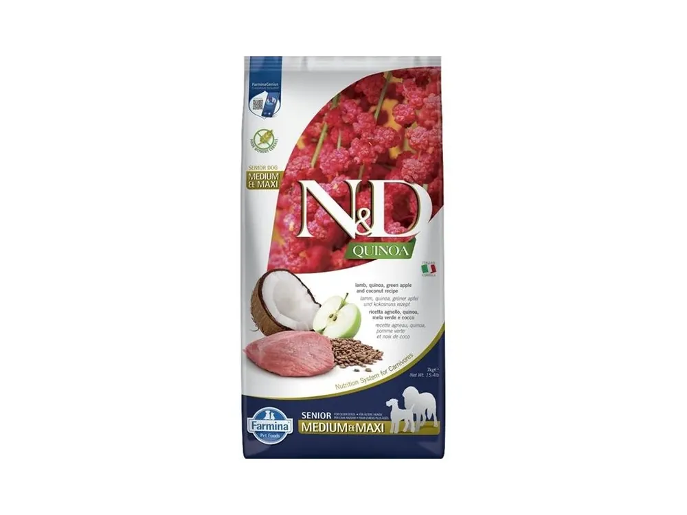 N&D QUINOA Dog GF Senior Lamb, Green Apple and Coconut Medium & Maxi 7 kg Časově Omezené