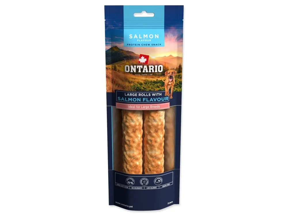 Akční Nabídka Pochoutka Ontario Protein příchuť losos, žvýkací rolka velká 2 ks (25,4 cm)