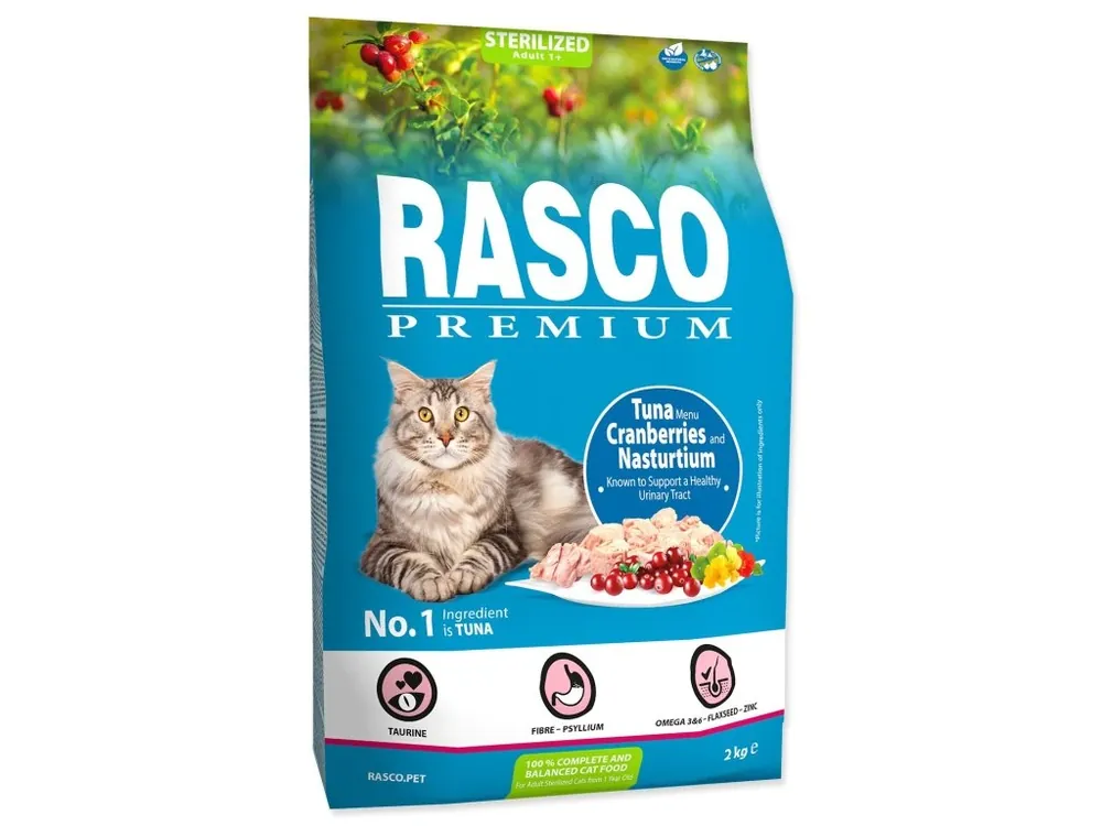 Akční Nabídka Krmivo Rasco Premium Sterilized tuňák s brusinkou a lichořeřišnicí 2kg