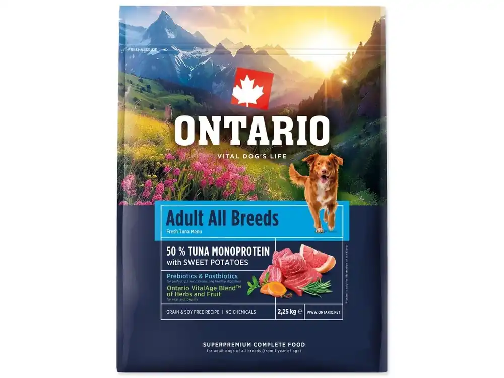 Krmivo Ontario Adult All Breeds Monoprotein Tuna & Sweet Potatoes 2,25 kg Vrácení Zdarma