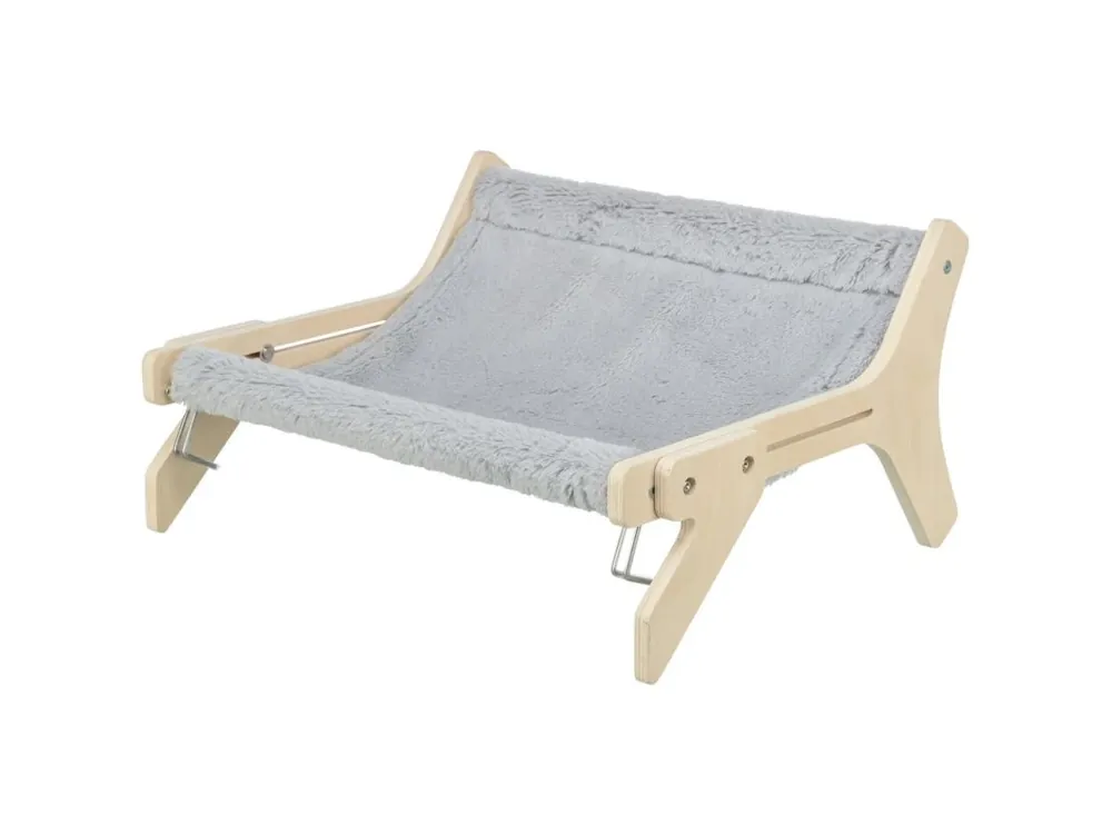 Nová Kolekce Hammock, lehátko pro kočky do 12 kg, 47 x 24 x 38 cm, dřevo/plyš, šedá