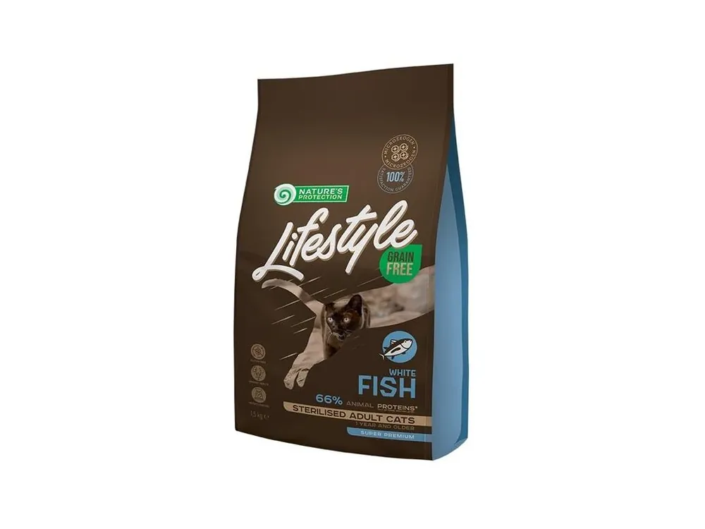 Nature‘s Protection Cat Dry LifeStyle GF Sterilised White Fish 1,5 kg Ověřený
