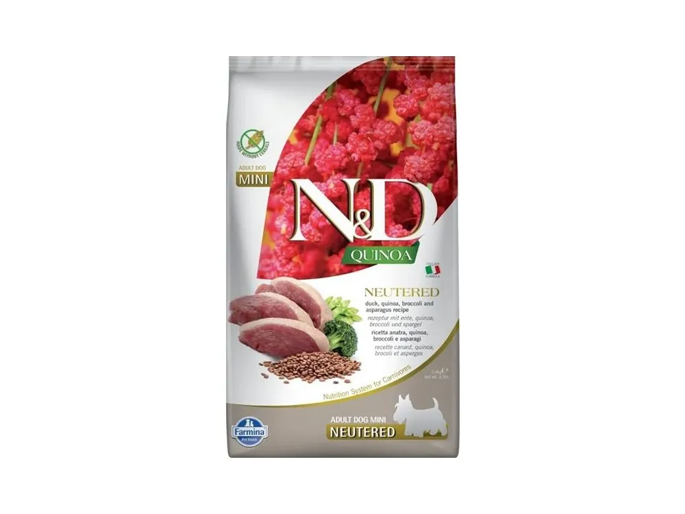 N&D QUINOA Dog GF Duck, Broccoli & Asparagus Neutered Adult Mini 2,5 kg Značkový