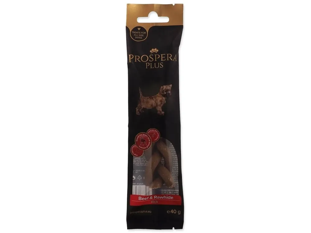 Horká Nabídka Pochoutka Prospera Plus Hovězí a surová kůže pletená tyčinka 1 ks (15 cm)