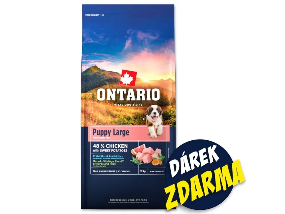 Krmivo Ontario Puppy & Junior Large Chicken 12 kg + 3 konzervy 400 g ZDARMA Přímo Od Výrobce