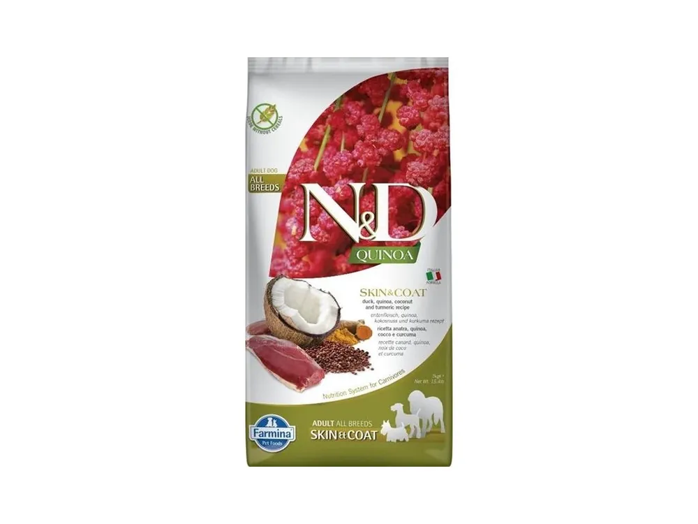 Ověřený N&D QUINOA Dog GF Skin & Coat, Duck & Coconut Adult All Medium & Maxi 7 kg