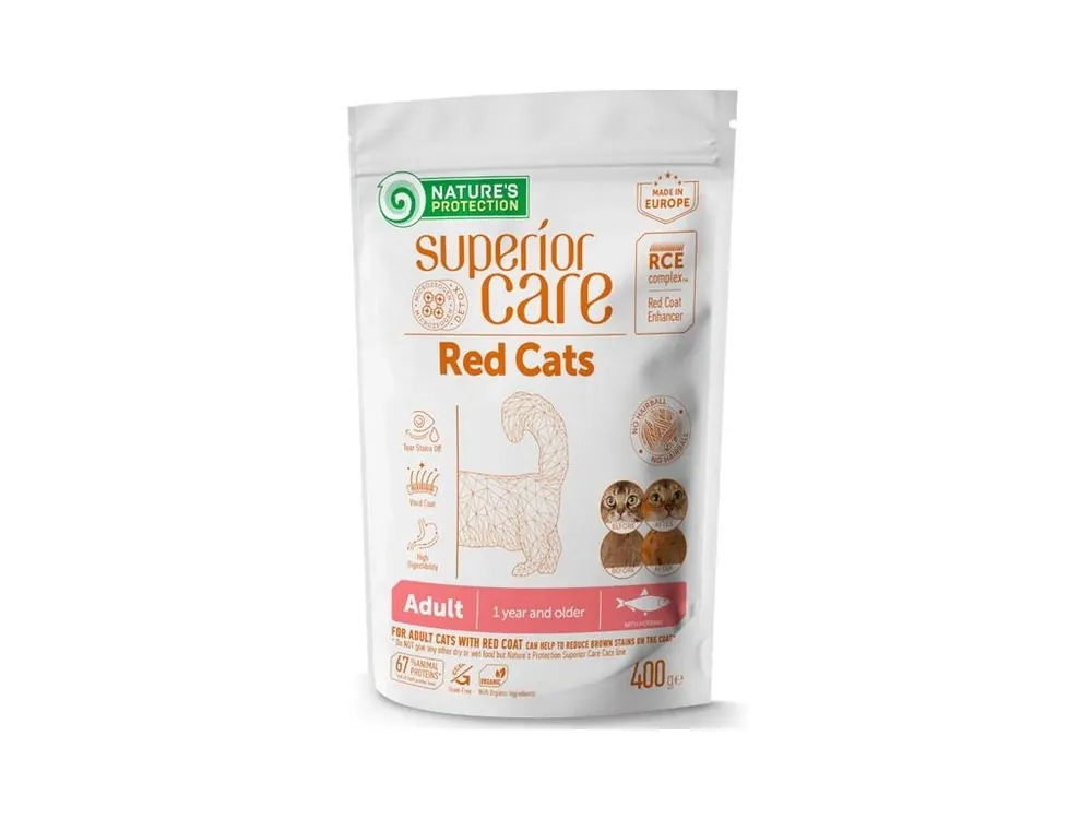 Omezená Nabídka Nature‘s Protection Cat Dry Superior Care Red Adult GF Herring 400 g