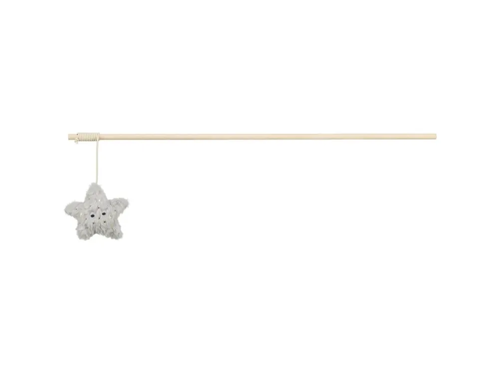 Autentický Vánoční hrací prut s hvězdičkou a catnipem, 48 cm, plyš/dřevo, šedá