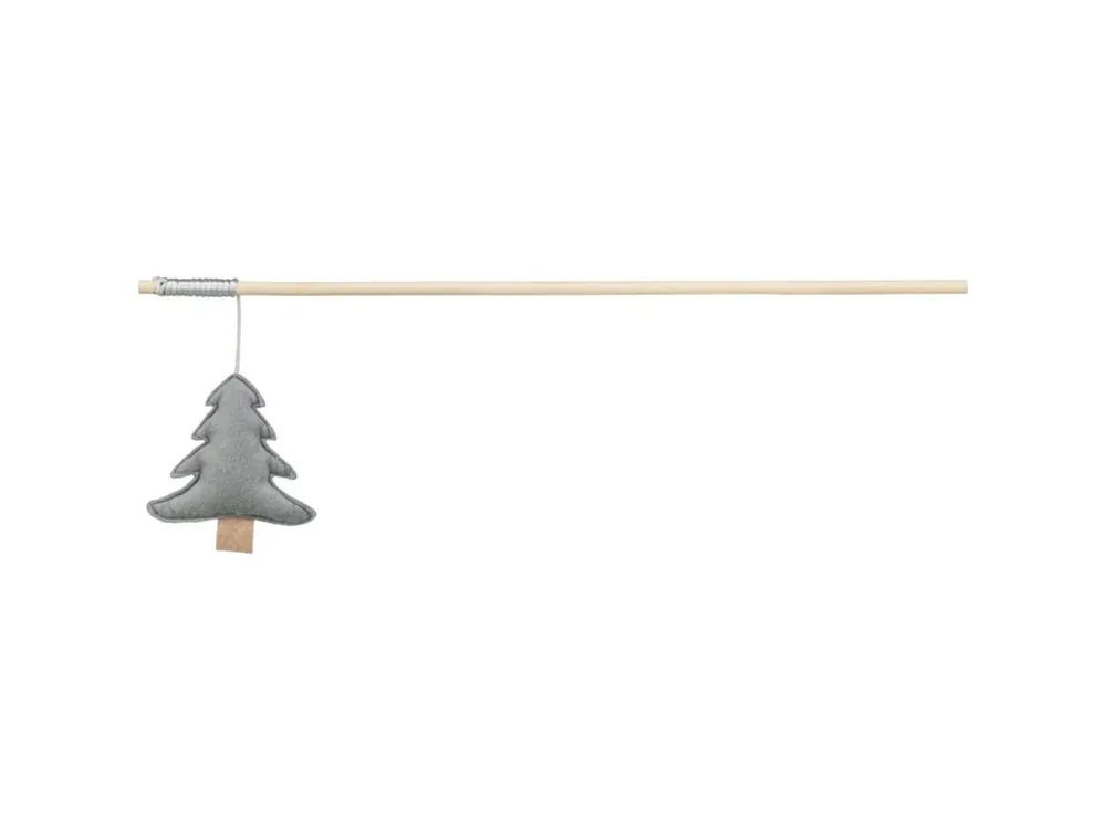 Vánoční hrací prut se stromkem a catnipem, 48 cm, filc/dřevo, šedá Výprodej