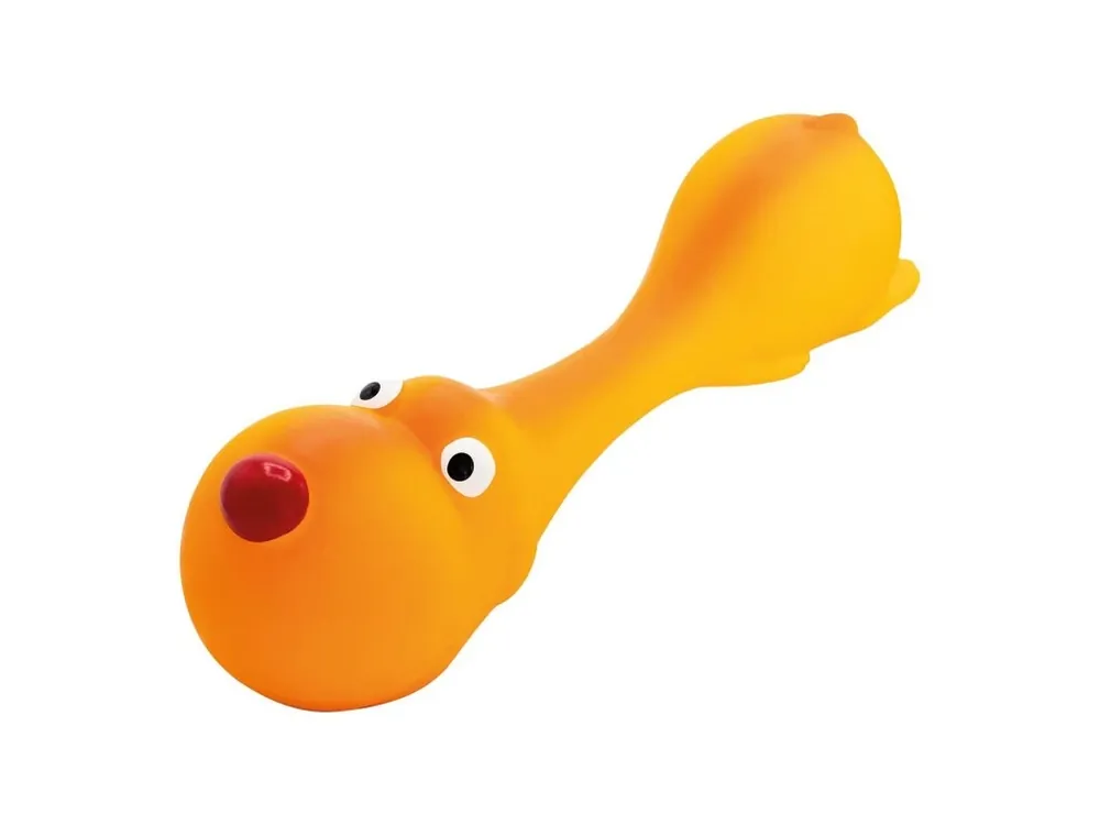 Psík ležící - tvar činky, se zvukem, 22 cm, latex, oranžová, HipHop Finální Výprodej