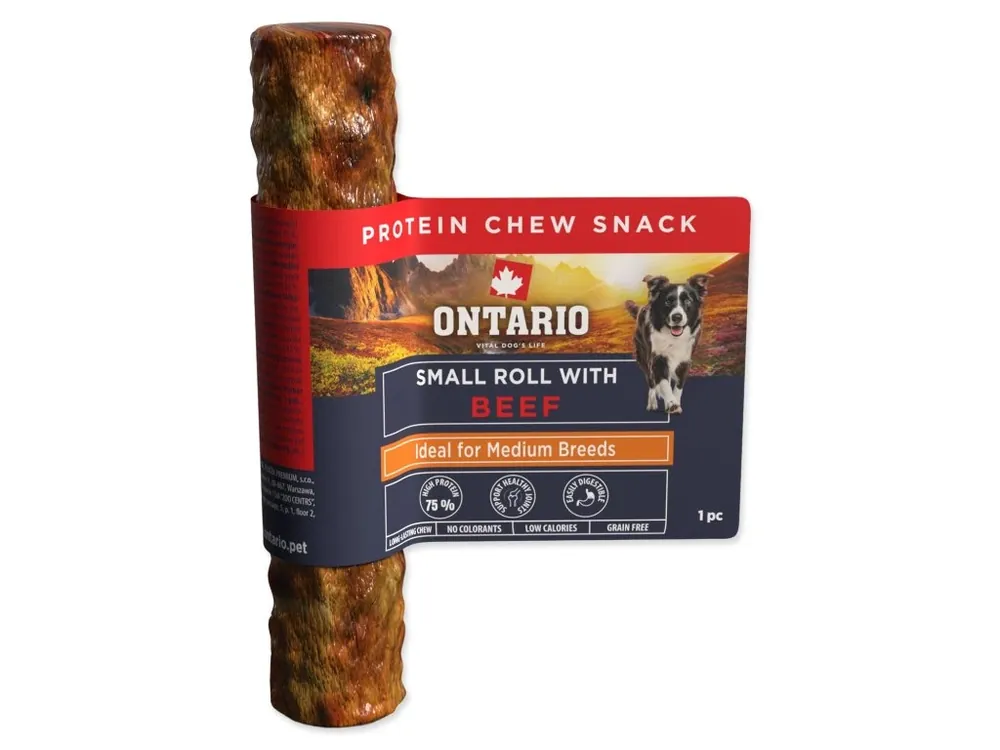 Sezónní Sleva Pochoutka Ontario Protein žvýkací malá rolka s hovězím 1 ks (12,7 cm)