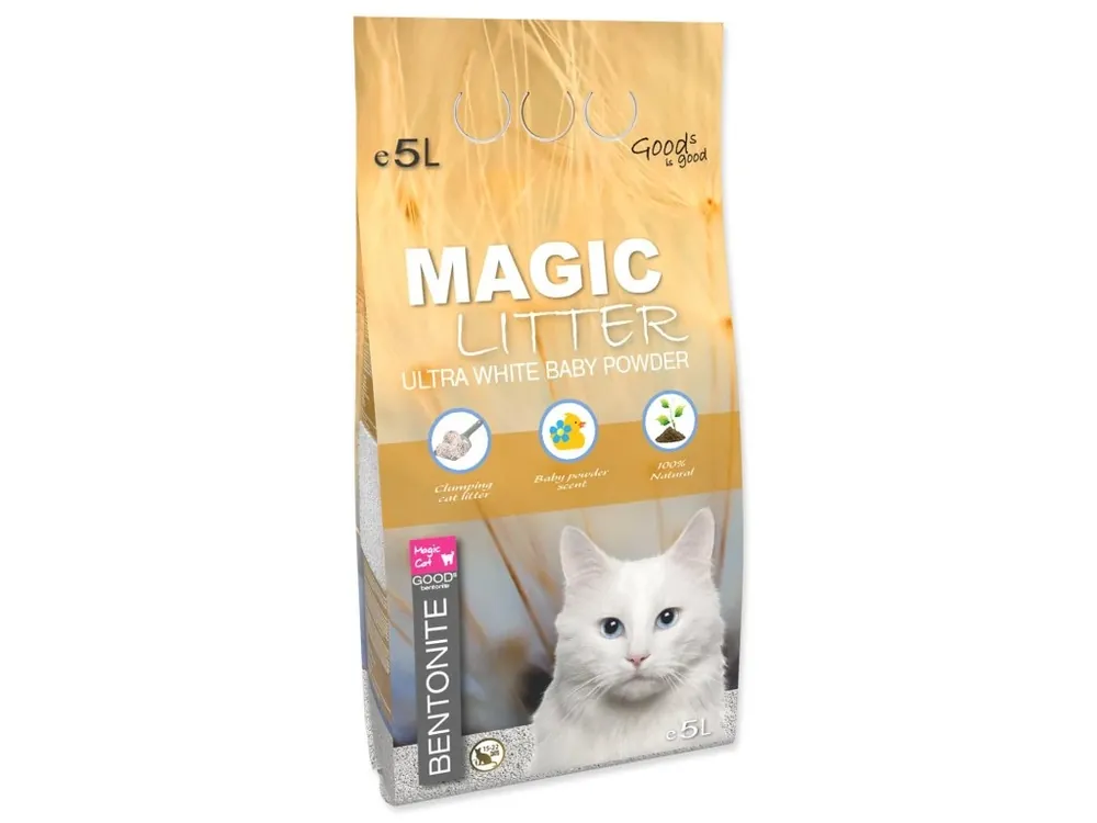 Tovární Cena Kočkolit Magic Litter Bentonite Ultra White Baby Powder 5L/4,4kg