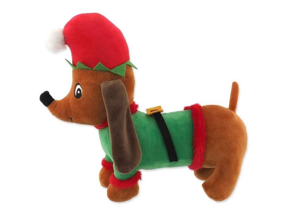Hit Sezóny Hračka Dog Fantasy Winter tale Jezevčík plyš pískací zelený 27 cm