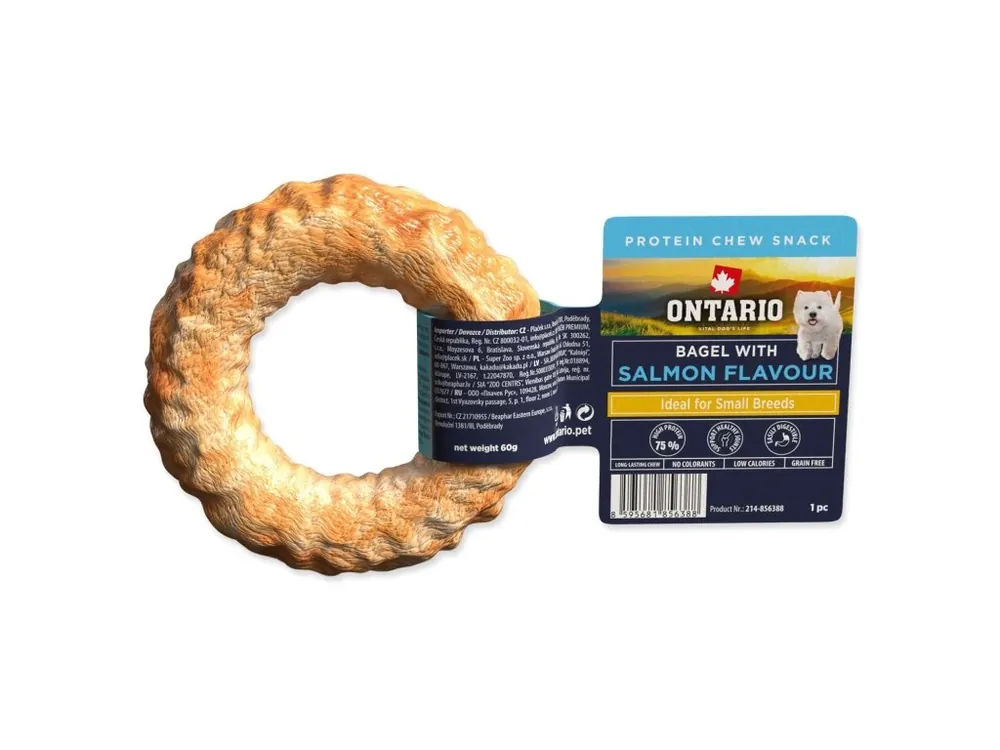 Top Prodej Pochoutka Ontario Protein příchuť losos, žvýkací bagel 1 ks (8,9 cm)