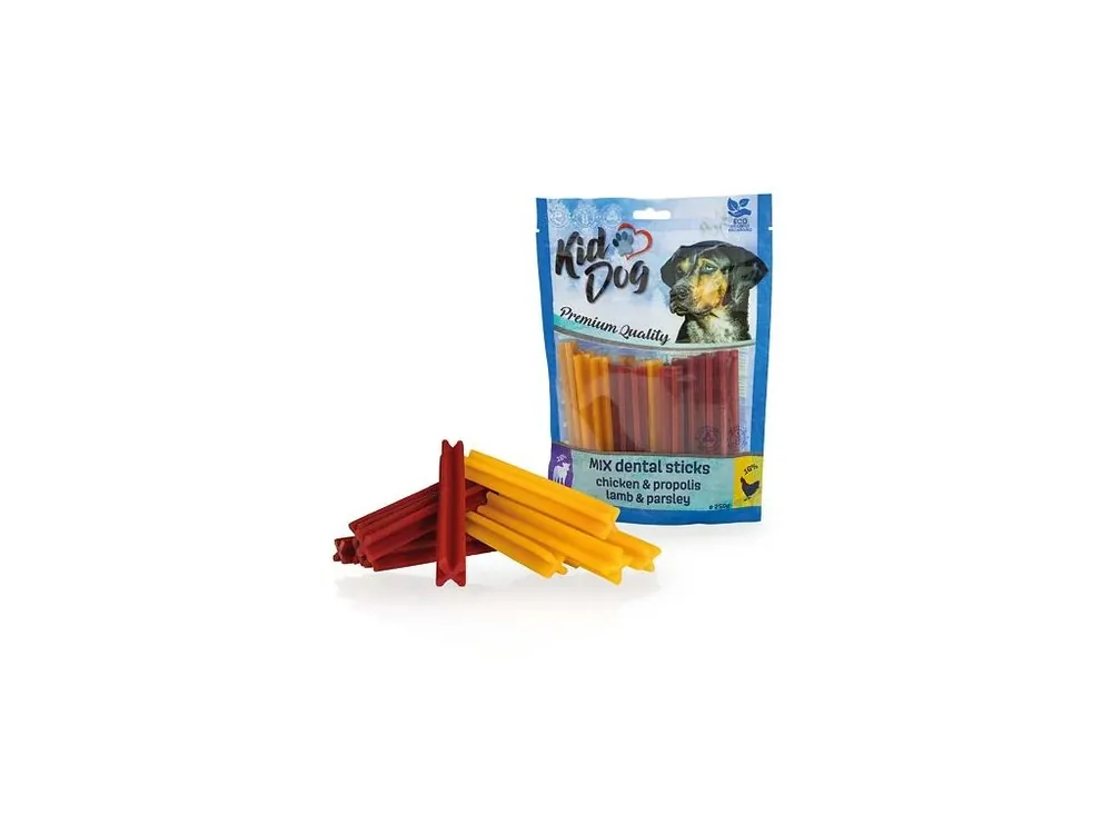 KIDDOG kuře+propolis / jehněčí+petržel MIX dentalní tyčinky 250 g Akční Cena
