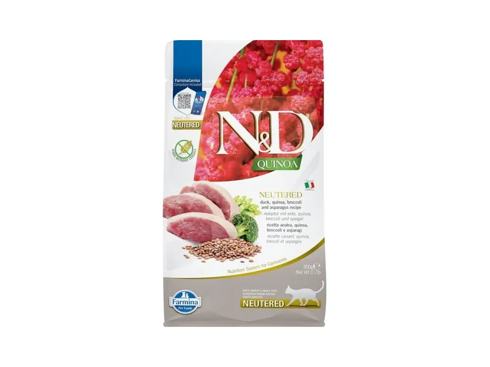 N&D QUINOA Cat GF Duck, Broccoli & Asparagus Neutered Adult 300 g Víkendová Akce